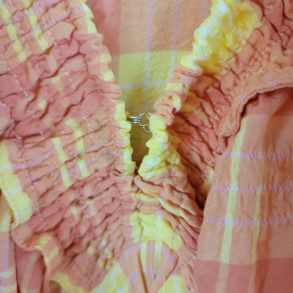 Mable Long Sleeve Bubble Sunshine Romper Plaid Orange Yellow Size Medium - Picture 5 of 9